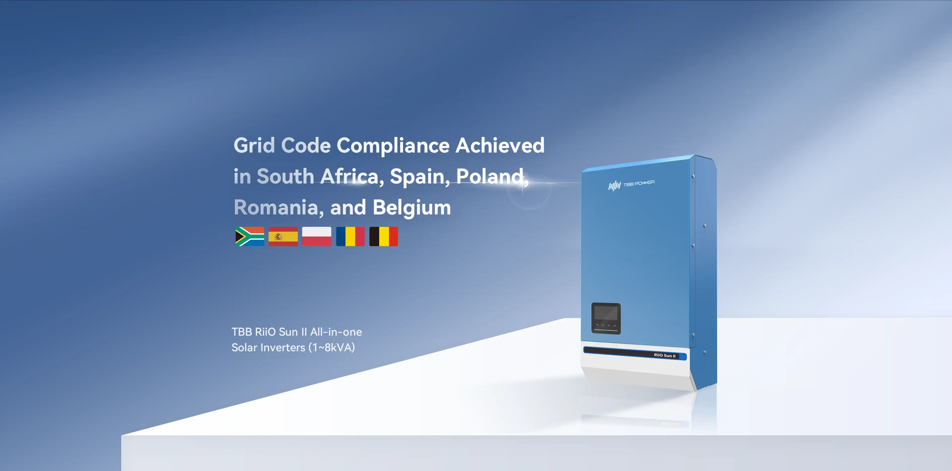 RiiO Sun II solar inverter grid code compliance in South Africa, Spain, Poland, and Romania